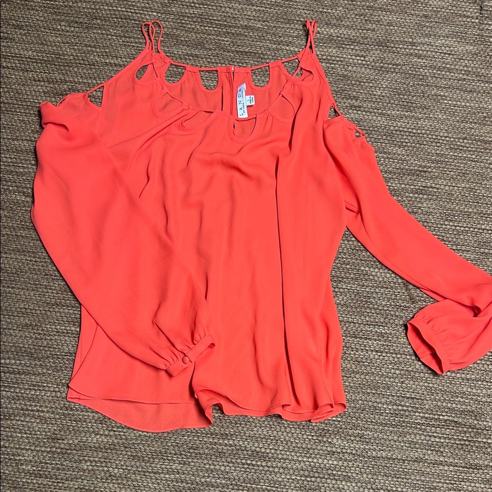 Women's Coral Cold-Shoulder Blouse with Cutout Neckline